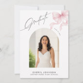 Modern Pink Bow Photo Graduation Party Invitation Einladung (Vorderseite)