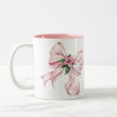 Modern Pink Bow poinsettia Christmas Name Zweifarbige Tasse (Links)