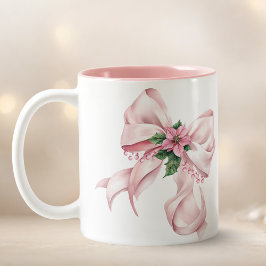 Modern Pink Bow poinsettia Christmas Name Zweifarbige Tasse