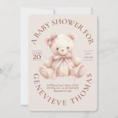 Modern Pink Bow Teddy Bear Baby Shower Invitation Einladung (Vorderseite)
