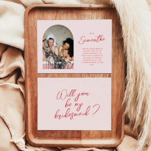 Modern Pink Bridesmaid Vorschlag Card mit Foto Einladung