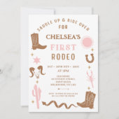 Modern Pink Brown Cowgirl First Rodeo 1. Geburtsta Einladung (Vorderseite)