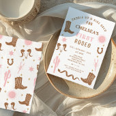 Modern Pink Brown Cowgirl First Rodeo 1. Geburtsta Einladung