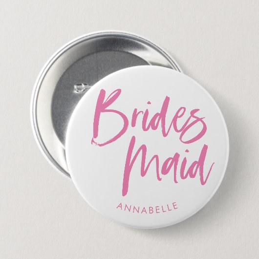 Modern Pink Brush Script Bridesmaid Name Button (Vorne & Hinten)