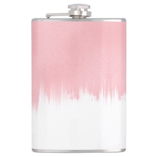 Modern Pink Brush strokes white Design Flachmann (Vorderseite)