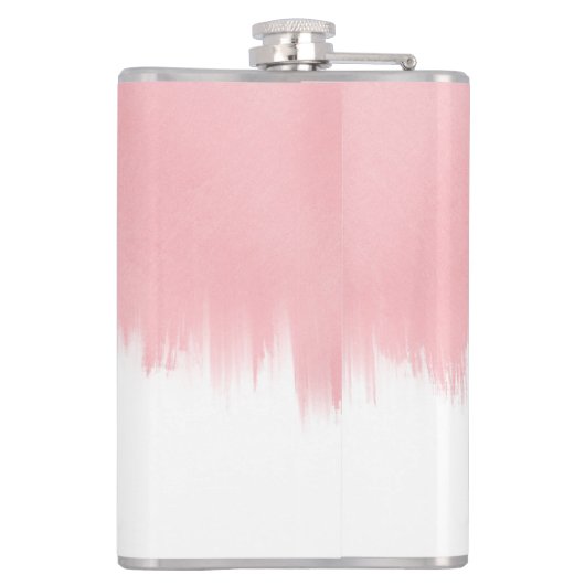 Modern Pink Brush strokes white Design Flachmann (Rückseite)