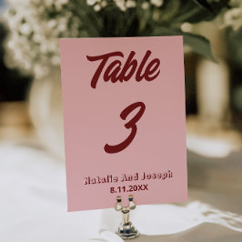 Modern Pink Burgundy Funky Wedding Table Number Einladung