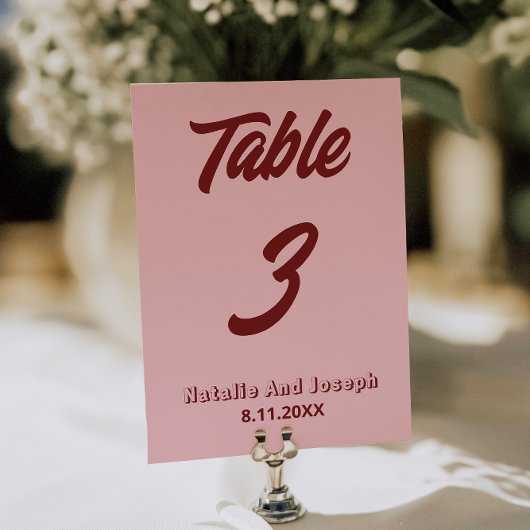 Modern Pink Burgundy Funky Wedding Table Number Einladung