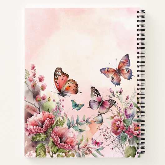 Modern Pink Butterfly Wilde Blume Rezept Notizblock (Rückseite)