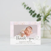Modern Pink Calligraphy Foto Baby Girl Vielen Dank Postkarte (Stehend Vorderseite)