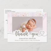 Modern Pink Calligraphy Foto Baby Girl Vielen Dank Postkarte (Vorne/Hinten)