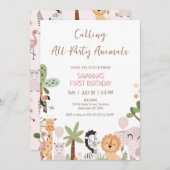 Modern Pink Calling All Party Animals Birthday Einladung (Vorne/Hinten)