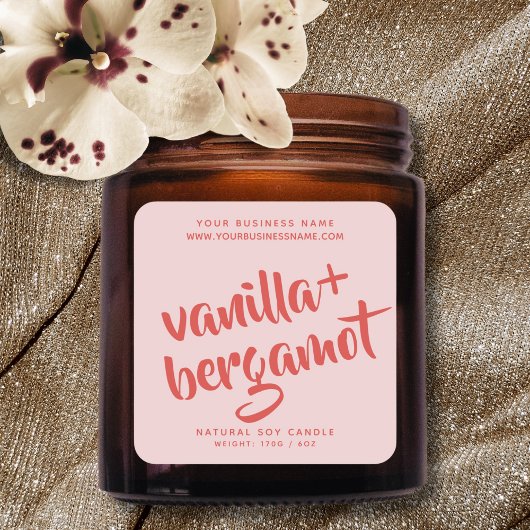 Modern pink candle product label quadratischer aufkleber
