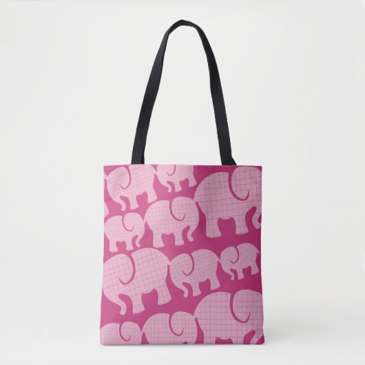 Modern Pink Checked Elephant Pattern Tasche (Vorderseite)