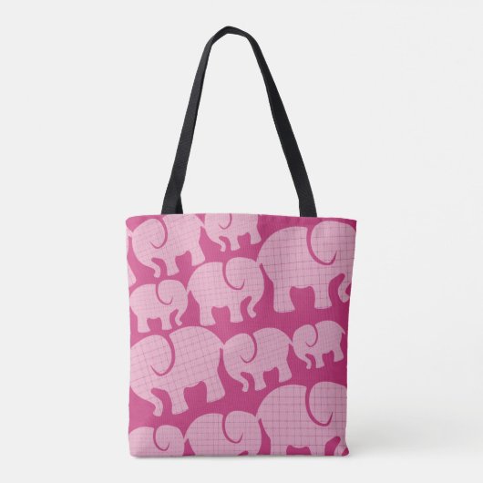 Modern Pink Checked Elephant Pattern Tasche (Rückseite)