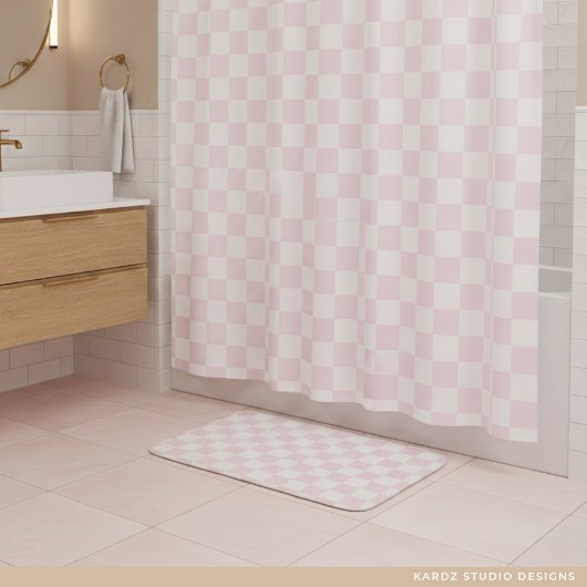 Modern Pink Checkered Pattern Badematte