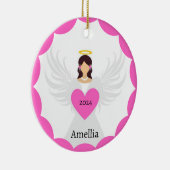 Modern Pink Christmas Angel Herz Individuelle Name Keramik Ornament (Rechts)