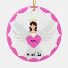Modern Pink Christmas Angel Herz Individuelle Name Keramik Ornament