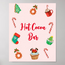 Modern Pink Christmas Hot Cocoa Bar Sign Poster