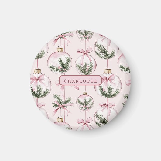 Modern Pink Christmas Ornament Personalized Gift Magnet (Vorne)