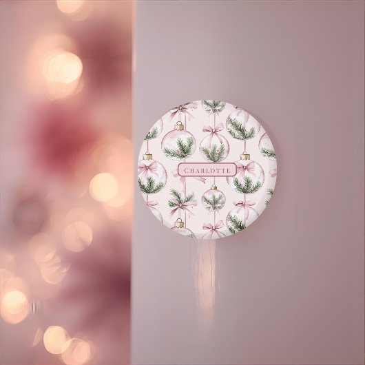 Modern Pink Christmas Ornament Personalized Gift Magnet