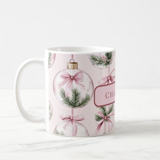Modern Pink Christmas Ornament Personalized Mug Kaffeetasse (Links)