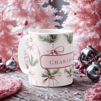 Modern Pink Christmas Ornament Personalized Mug Kaffeetasse