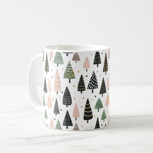 Modern Pink Christmas Tree Pattern Mug Kaffeetasse (Vorderseite Links)