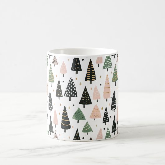 Modern Pink Christmas Tree Pattern Mug Kaffeetasse (Mittel)