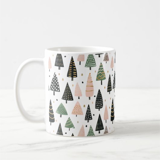 Modern Pink Christmas Tree Pattern Mug Kaffeetasse (Links)
