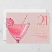 Modern Pink Cocktail 21. Geburtstag Einladung (Vorderseite)