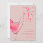 Modern Pink Cocktail 21. Geburtstag Einladung (Vorderseite)
