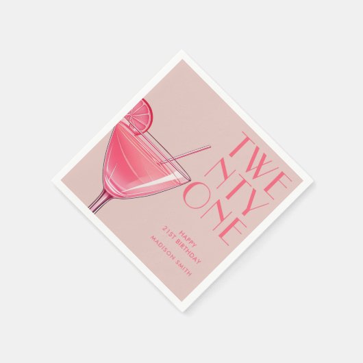Modern Pink Cocktail 21. Geburtstag Serviette (Ecke)