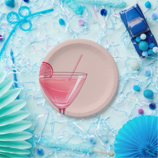Modern Pink Cocktail Geburtstag Pappteller (Party)