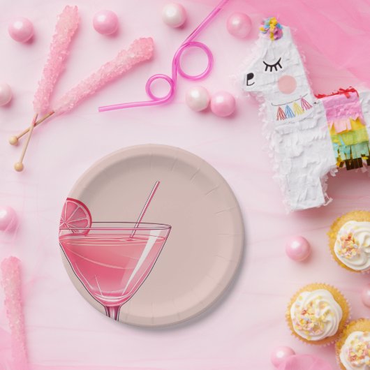 Modern Pink Cocktail Geburtstag Pappteller (Party)