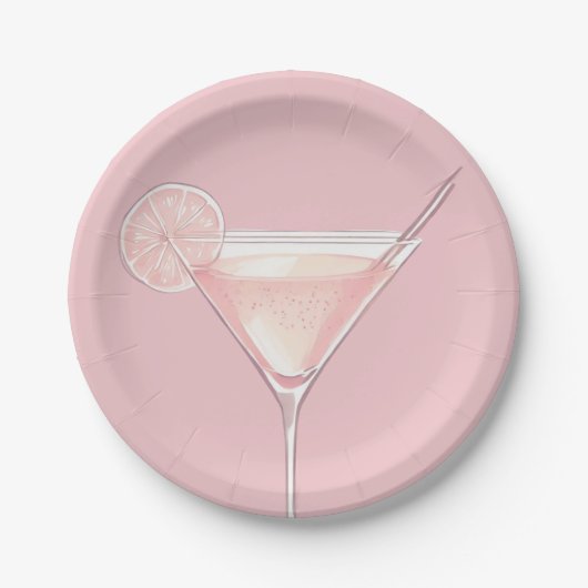 Modern Pink Cocktail Geburtstag Pappteller (Vorderseite)