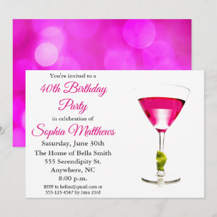 Modern Pink Cocktail Geburtstagsparty Einladung