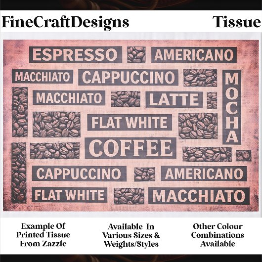 Modern Pink Coffee Cafe Typography FC9 Decoupage Seidenpapier