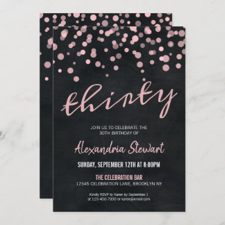 Modern Pink Confetti Dots Chalkboard 30. Geburtsta Einladung