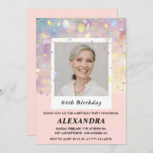 Modern Pink Confetti Foto 84. Geburtstag Einladung (Vorne/Hinten)