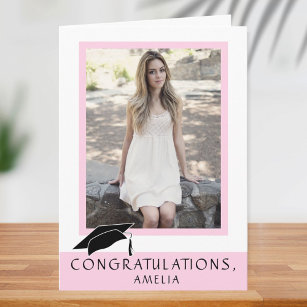 Modern Pink Congratulations Graduation Photo Karte