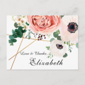 Modern Pink Coral Floral Botanical Vielen Dank Postkarte (Vorderseite)