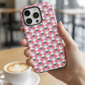 Modern Pink Coral Gray Geometric Harlequin Pattern iPhone Hülle