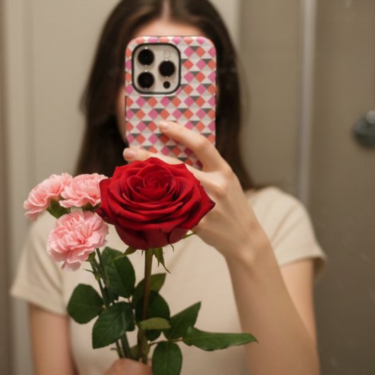 Modern Pink Coral Gray Geometric Harlequin Pattern iPhone Hülle