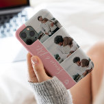 Modern pink couple names 3 photos collage grid Case-Mate iPhone hülle<br><div class="desc">Modern dusty pink heart couples names 4 photos collage grid,  perfect gift for a couple or best friends.</div>