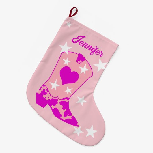 Modern Pink Cowgirl Boot Großer Weihnachtsstrumpf (Vorderansicht (hängend))