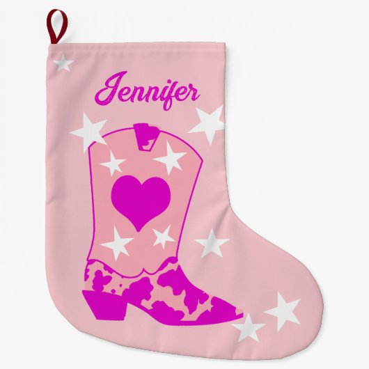 Modern Pink Cowgirl Boot Großer Weihnachtsstrumpf (Vorderseite)