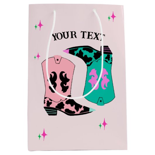 Modern Pink Cowgirl Boots Rodeo Mittlere Geschenktüte (Vorderseite)
