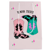 Modern Pink Cowgirl Boots Rodeo Mittlere Geschenktüte (Rückseite)