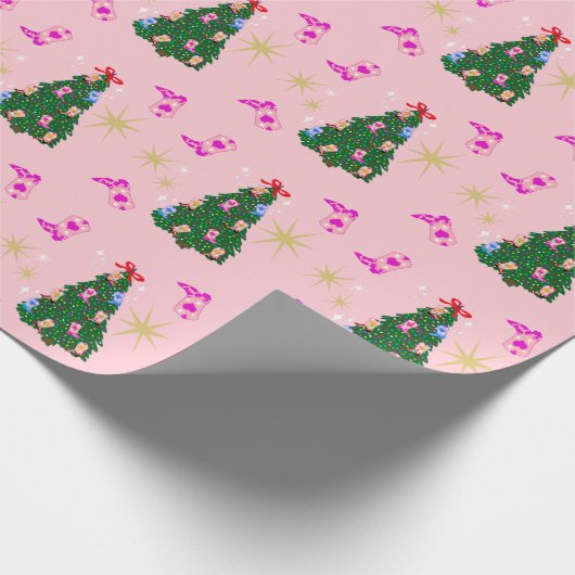 Modern Pink Cowgirl Western Boots Christmas Tree Geschenkpapier (Ecke)